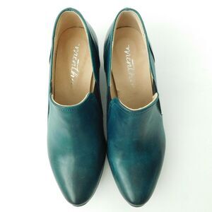 Mentha Teal Green Genuine Leather Bootie Shoe Womens 36 Portugal Heals EUC